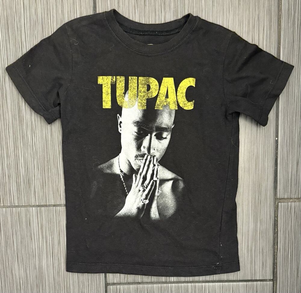 Tupac Shakur Black Graphic Print Short Sleeve T-shirt Toddler 5T Praying Hands
